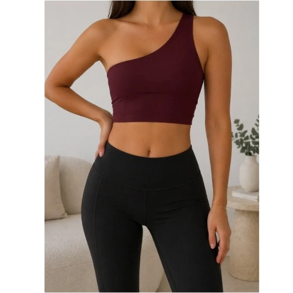 Left On Friday Women's Jam Maroon Offshore One Shoulder Bikini Top Size M NWT